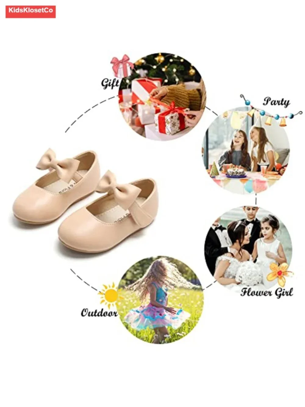 Toddler Girls Mary Jane Flats Ballet Shoes Party Wedding Soft Cushioned Non-Slip